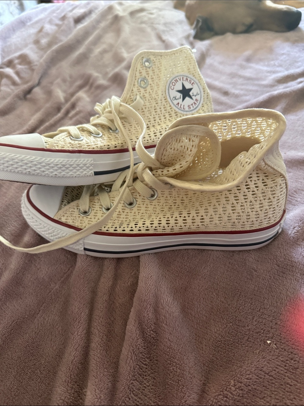 Converse All Star High Top Woven Sneakers - Beige with Red & Black Stripe